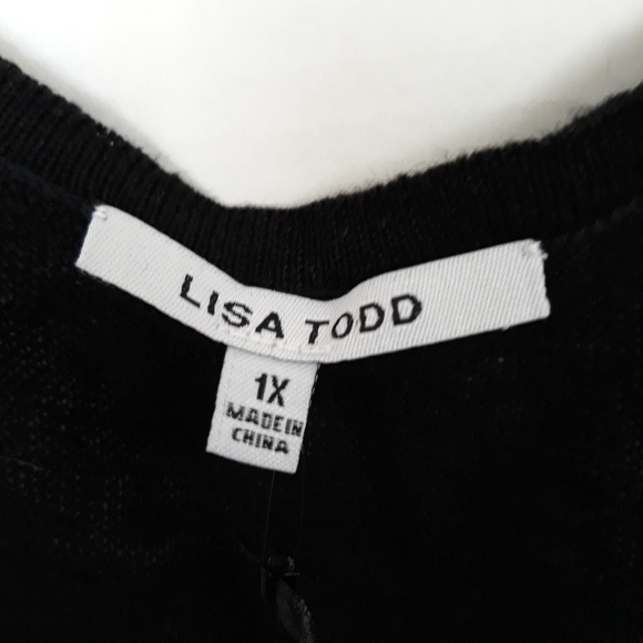Lisa Todd Tank 100% Linen Scoop Neck 1X  Black Comfy Asymmetrical Hem NEW - Picture 12 of 15